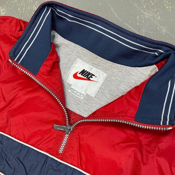 Nike 1/4 Zip Anorak Windbreaker Jacket White Tag Maroon Red Large Navy Vintage - Picture 4 of 9